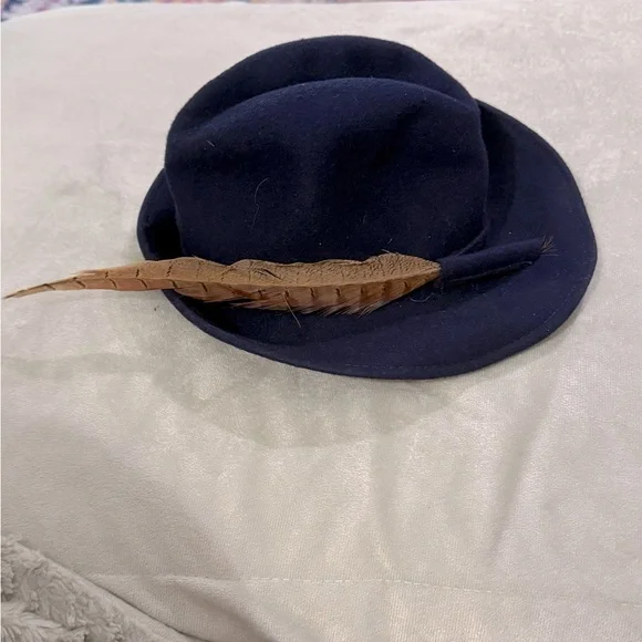 Accessories | 3 For 3 Vintage Navy Blue Hat With Feather  display picture 1